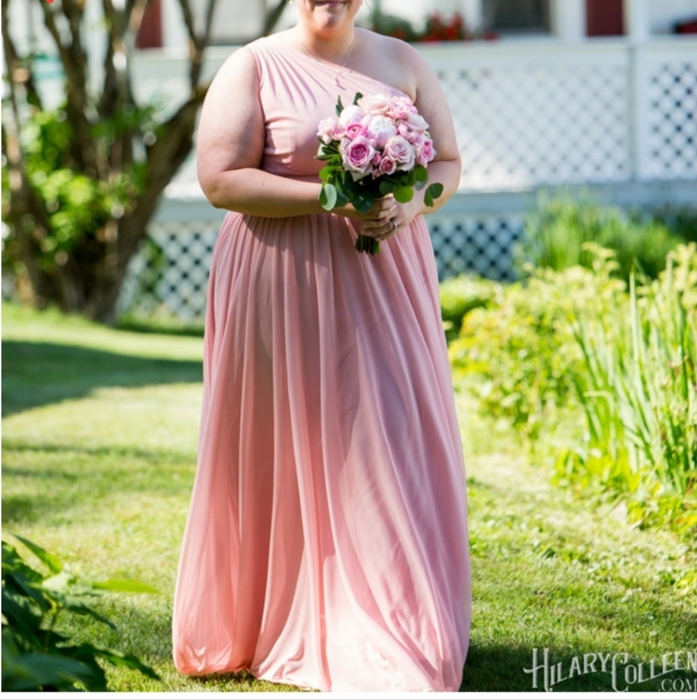 David's Bridal One-Shoulder Mesh Bridesmaid Dress with Full Skirt